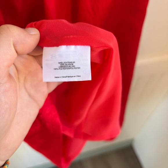 Tory Burch Darya Colorblock Dress Silk Champagne & Red Size 4 - Picture 15 of 15